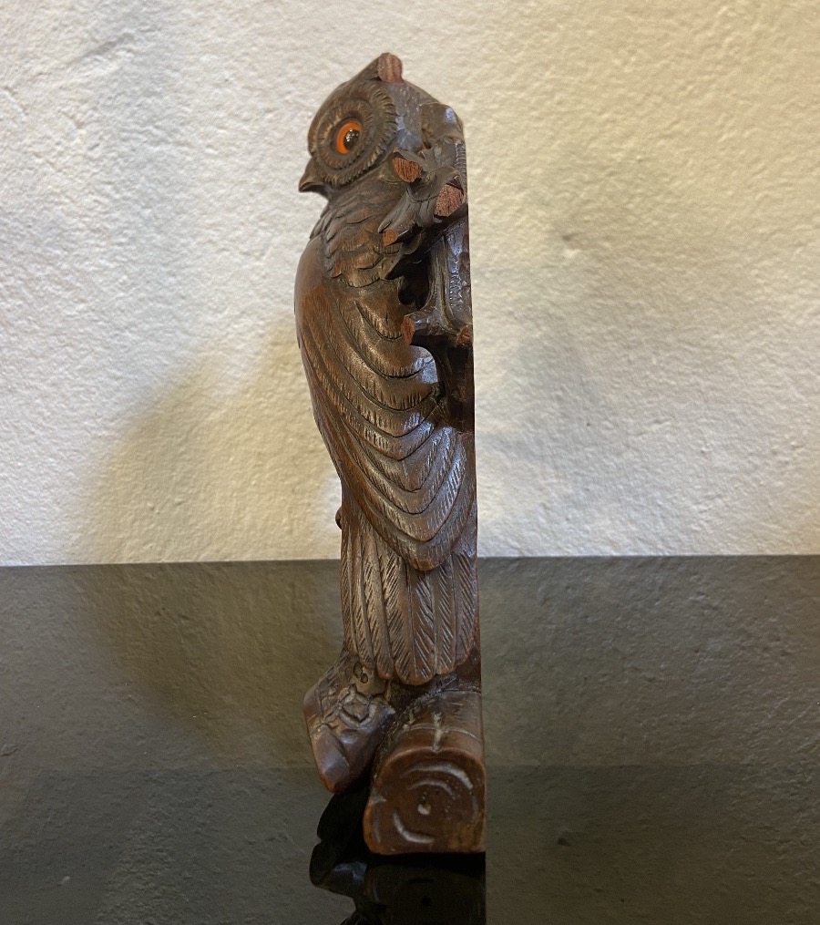 Small Carved Wooden Owl From The Black Forest, Late 19th Century-photo-4
