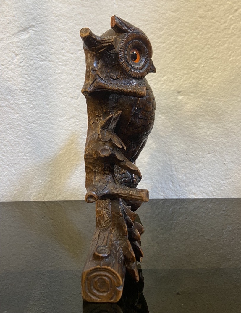 Small Carved Wooden Owl From The Black Forest, Late 19th Century-photo-4