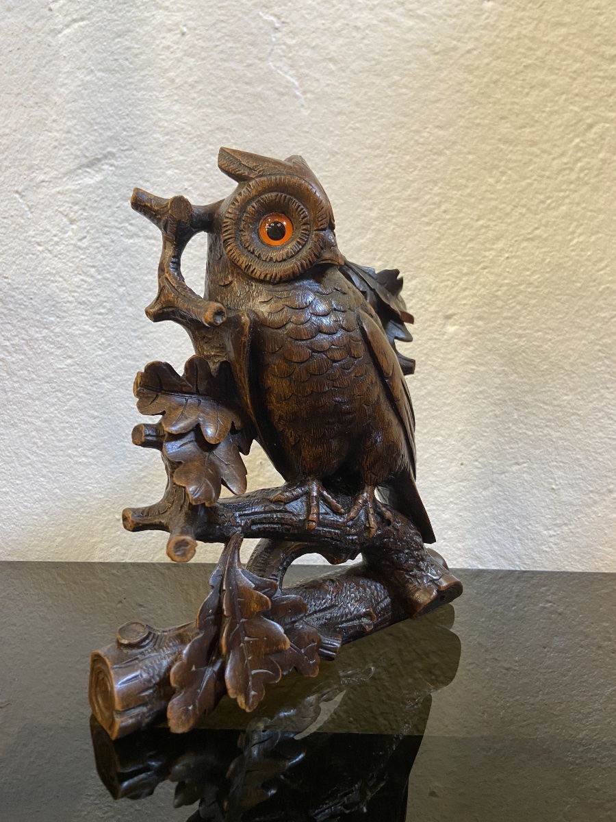 Small Carved Wooden Owl From The Black Forest, Late 19th Century-photo-5