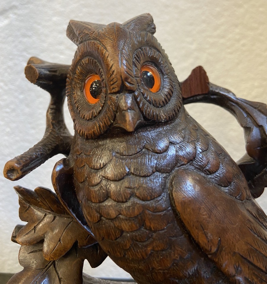 Small Carved Wooden Owl From The Black Forest, Late 19th Century-photo-6