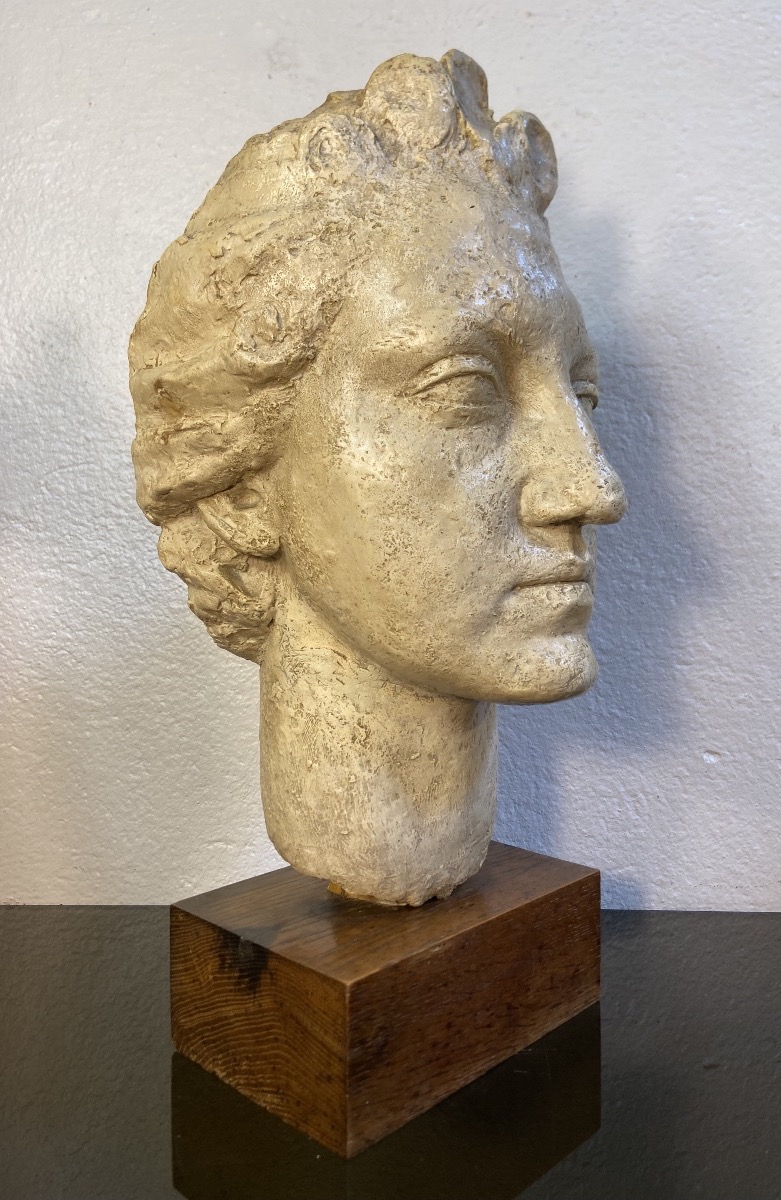 Sculpture Tête De Femme, Plâtre D'Atelier, Années 1930/40-photo-4
