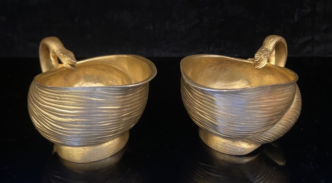 Deux Tasses Verseuses Art Nouveau, Bronze Doré, Epoque Fin XIXe/Début XXe-photo-3