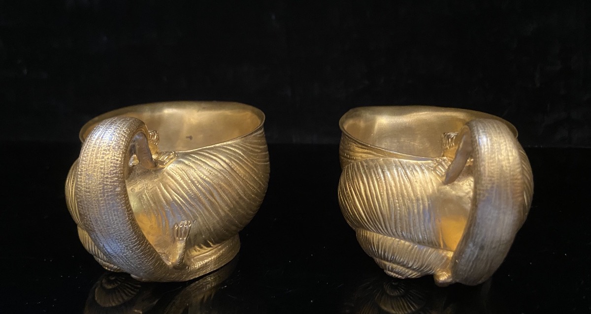 Deux Tasses Verseuses Art Nouveau, Bronze Doré, Epoque Fin XIXe/Début XXe-photo-1