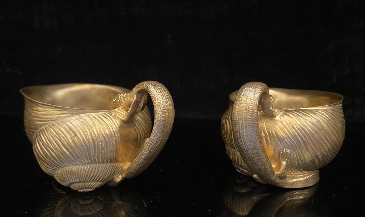Deux Tasses Verseuses Art Nouveau, Bronze Doré, Epoque Fin XIXe/Début XXe-photo-2