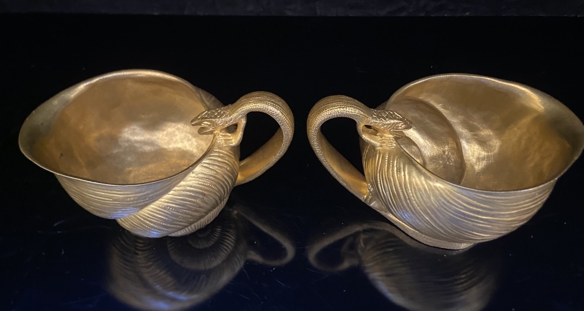 Deux Tasses Verseuses Art Nouveau, Bronze Doré, Epoque Fin XIXe/Début XXe-photo-3