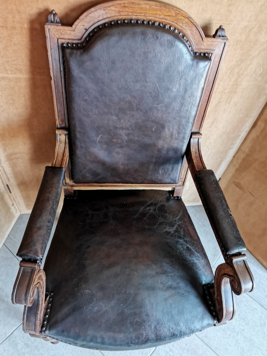 Office Chair Oak And Leather Period Late Nineteenth-photo-4
