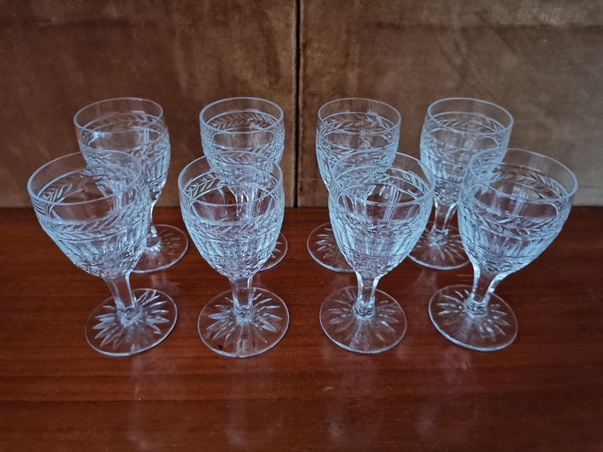 Series Of 8 Port Glasses, Crystal, XIXth Century-photo-2