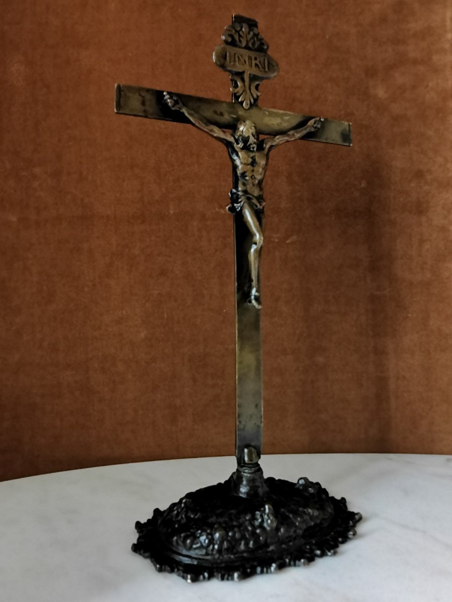 Louis XIV Bronze Crucifix, Late 17th / Early 18th Century Period-photo-2