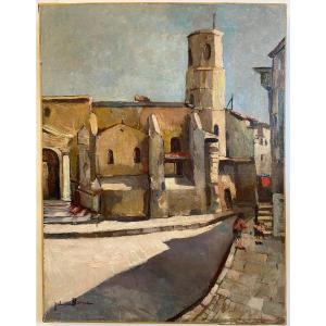 Oil On Canvas Saint Laurent Church Of Marseille By Juliette Bonnet, 1930s/1940s