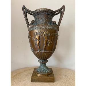 Vase En Bronze A l' Antique Signé Auguste M. Delafontaine, Epoque Fin XIXe