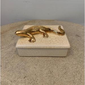 Salamander Box In Glazed Earthenware From Longwy, 1990s/2000s