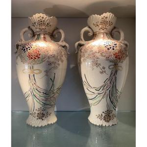 Paire De Vases En Faience De Satsuma, Japon, Epoque Début XXème
