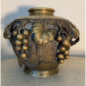 Japanese Bronze Vase With Vine Branches, 1900s