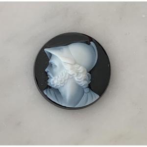 Petit Camée Sur Onyx, Profil De Guerrier, Epoque XIXème