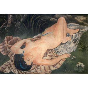 Huile Sur Toile, Nu Féminin Signé Clares, Années 1960
