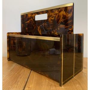 Porte Revue En Plexiglass Façon Ecaille De Tortue, France, Années 1970