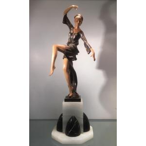 Sculpture De Style Art Déco, Copie Ancienne, Bronze Et Bois,  Années 1980