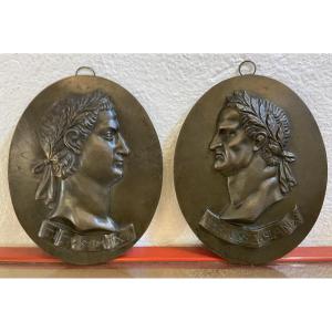Two Bronze Wall Medallions Of Roman Emperors, Early 19th Century