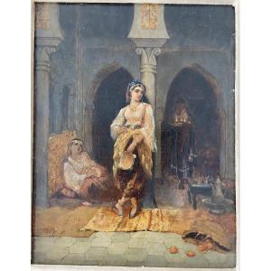 Small Orientalist Oil On Wood By Charles Camarroque, Late 19th Century