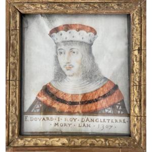 Dessin Portrait D'Edouard 1er Roi D'Angleterre Par Thierry Bellangé, 1ère Moitié Du XVIIe
