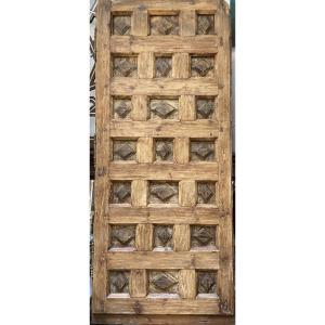 Porte Espagnole A Caissons Pointes De Diamants, Pin Et Noyer, Epoque XVIIIe