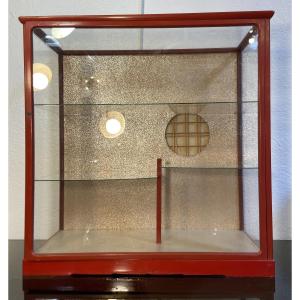 Petite Vitrine Japonaise En Bois Laqué, Epoque XXe