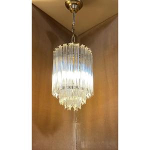 Lustre Par Paolo Venini, Cristal et Métal Doré, Années 1960
