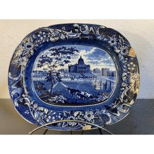 Plat En Faience De Staffordshire, Boston State House, Joseph Stubbs, Epoque Début XIXe