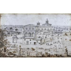 Dessin Miniaturiste A L'Encre Par Pierre Basile Cardinale De Cuzey, Epoque Début XIXe
