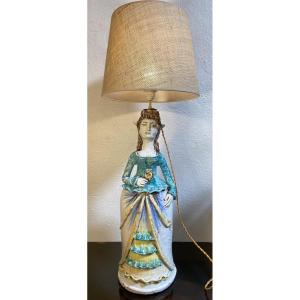 Grande Lampe, Bougeoir En Faïence De Caltagirone, Sicile, Années 1950/60