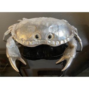 Crabe Métal Argenté Franco Lapini, Présentoir A Caviar, Années 1960