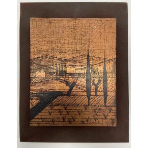 Plaque De Gravure En Cuivre D'Après Bernard Buffet, Années 1960/70