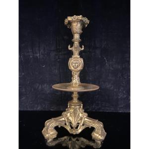 Bougeoir Porte Montre En Bronze Doré, Epoque XIXe