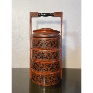 Stackable Thai Lacquered Wooden Boxes, Early 20th Century