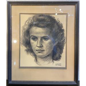 Hannes Derlick, Charcoal Portrait Of A Woman, 1944