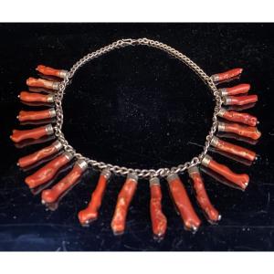 Collier Berbère, Corail Et Argent, Epoque Début XXe