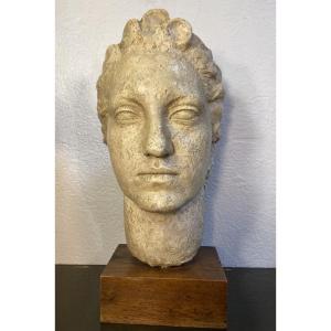 Sculpture Tête De Femme, Plâtre D'Atelier, Années 1930/40