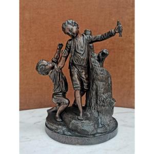 Groupe En Bronze Aux Enfants, Epoque XIXème