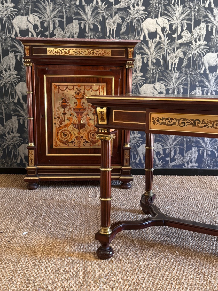 Napoleon III 19th Century Brass Marquetry Sideboard -photo-6