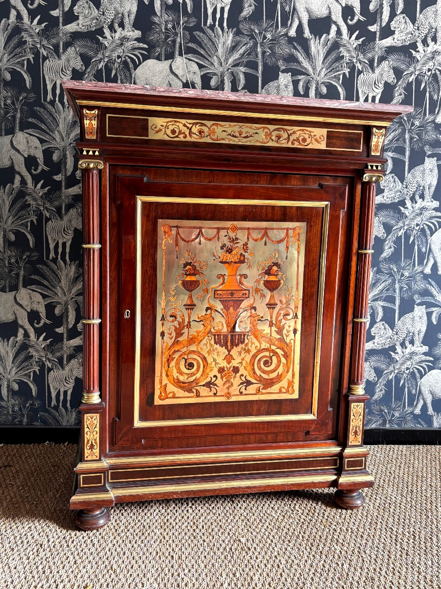 Napoleon III 19th Century Brass Marquetry Sideboard 
