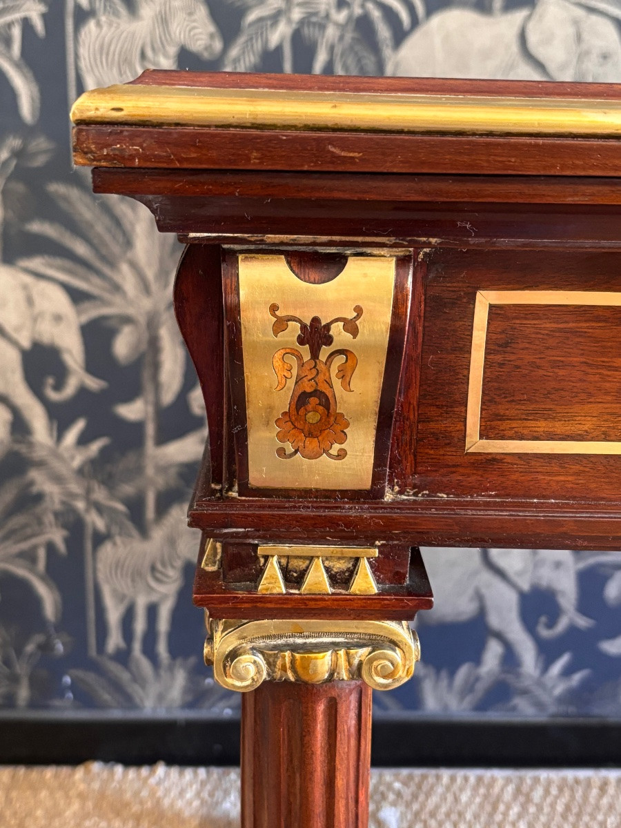 Table Acajou Napoléon 3 Marqueterie Laiton -photo-5