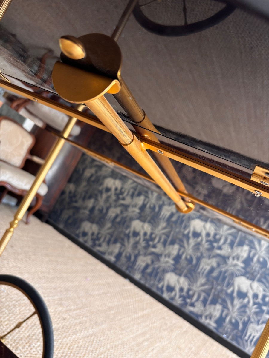 1950s Mahogany Brass Rolling Trolley-photo-5