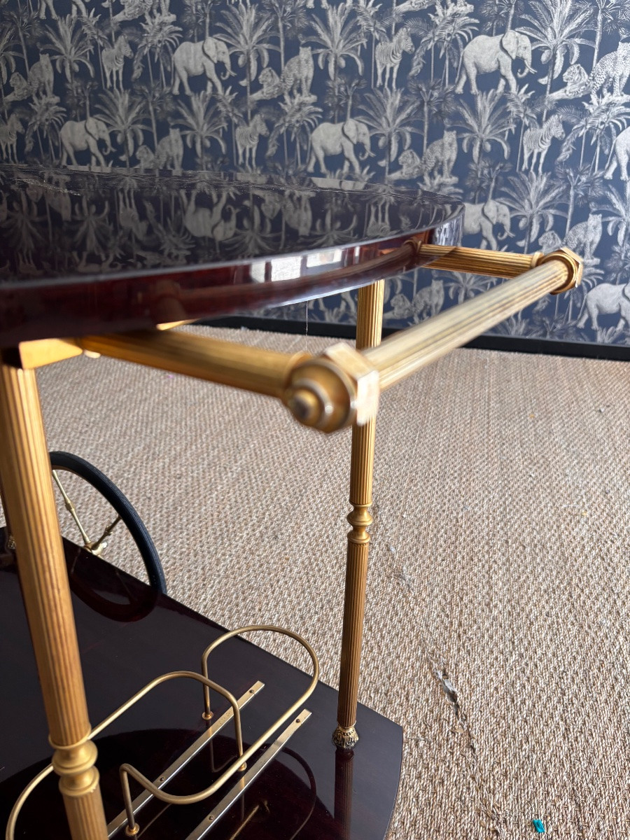 1950s Mahogany Brass Rolling Trolley-photo-6