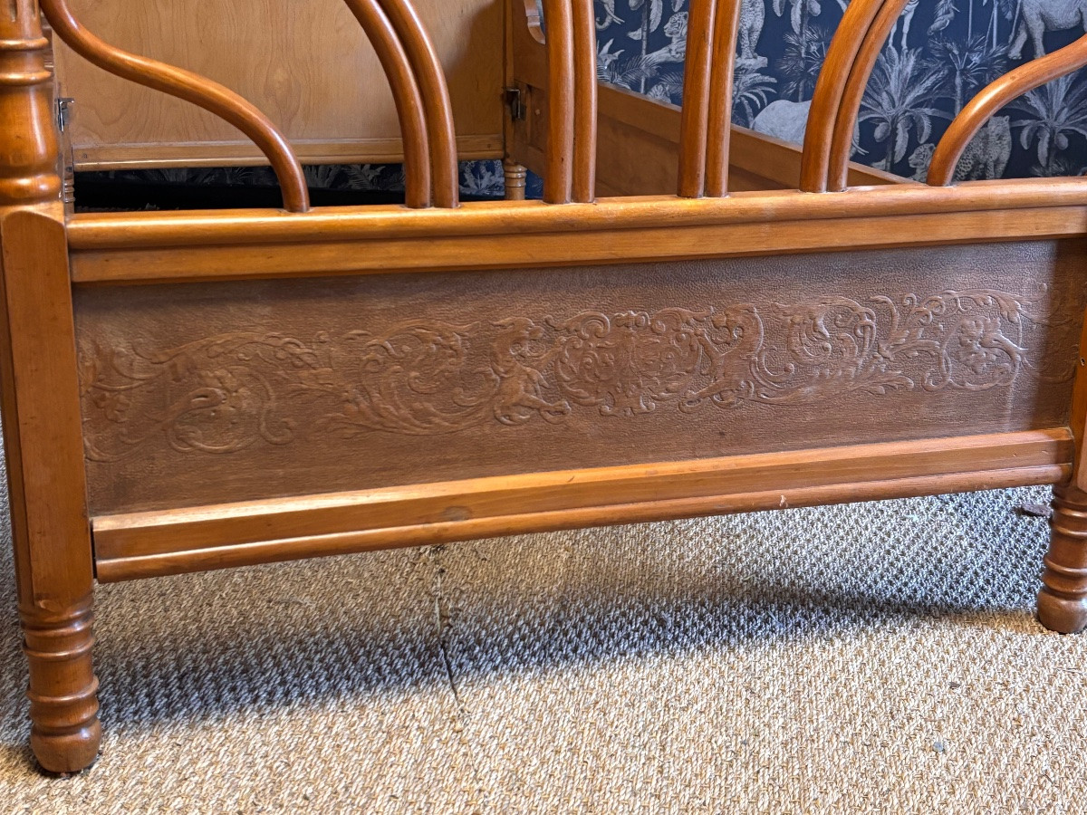 Art Nouveau Curved Wooden Bed 1900 Kohn Brothers Vienna-photo-2