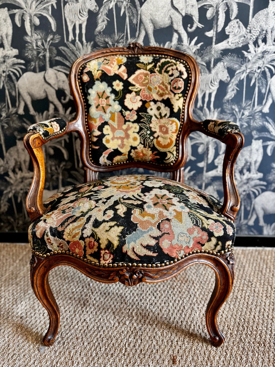 Louis XV Convertible Armchair Stamped By Nogaret In Lyon 18th Century -photo-2