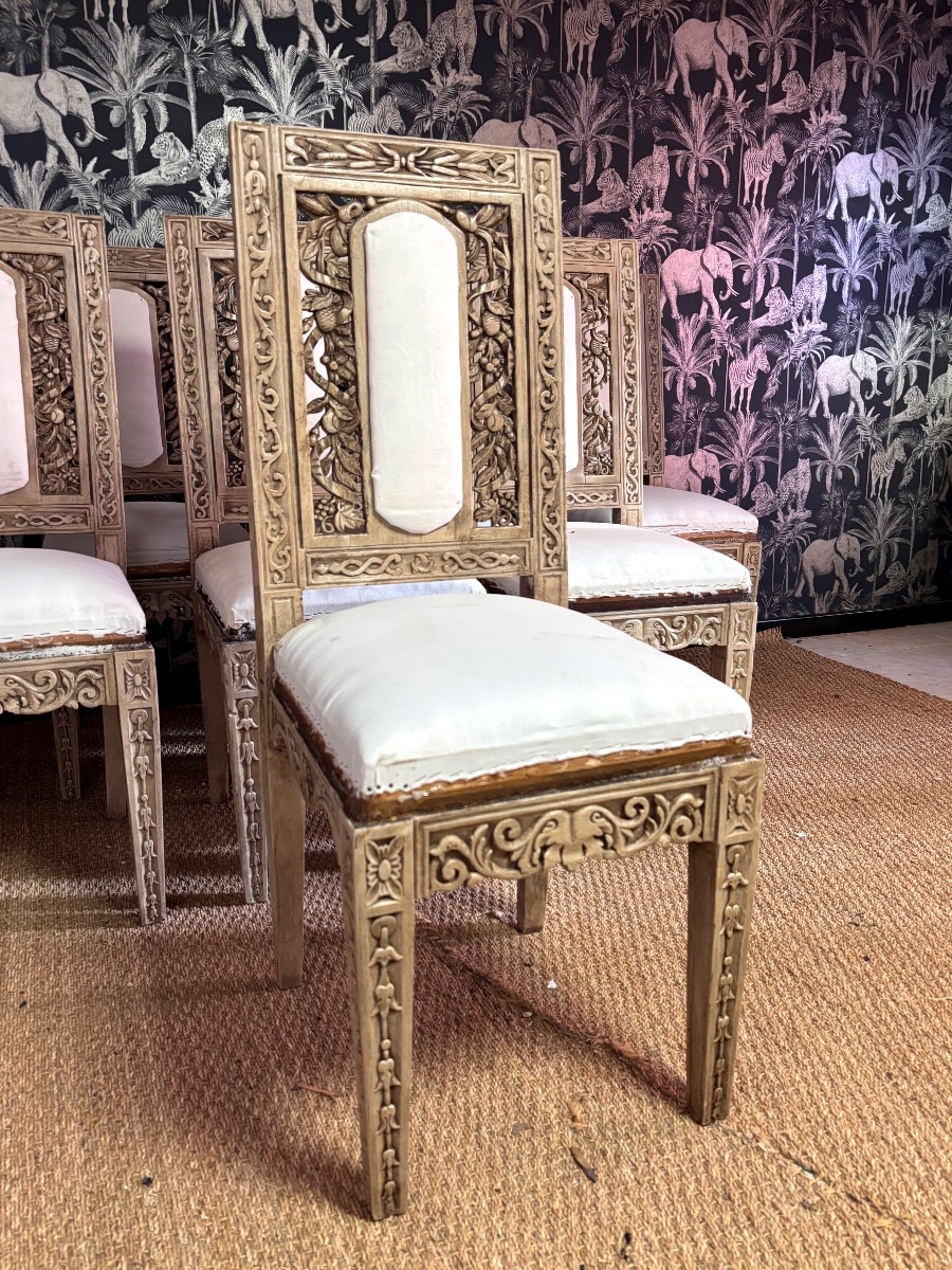 Suite de 8 chaises style Louis XVI patinés -photo-2