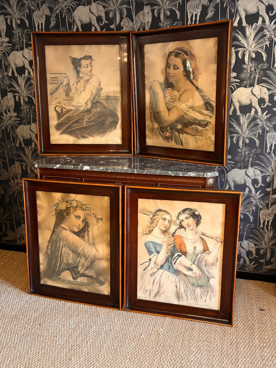 Set Of 4 Frames, Restoration Period, Rosewood, 19th Century 