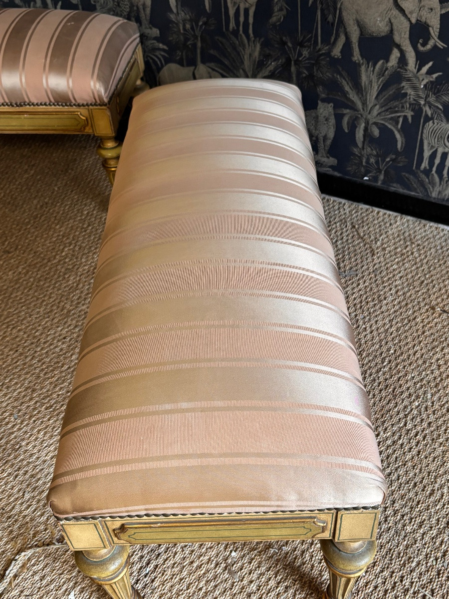 Paire banquettes bouts de lit Louis XVI peintes début xxeme -photo-3