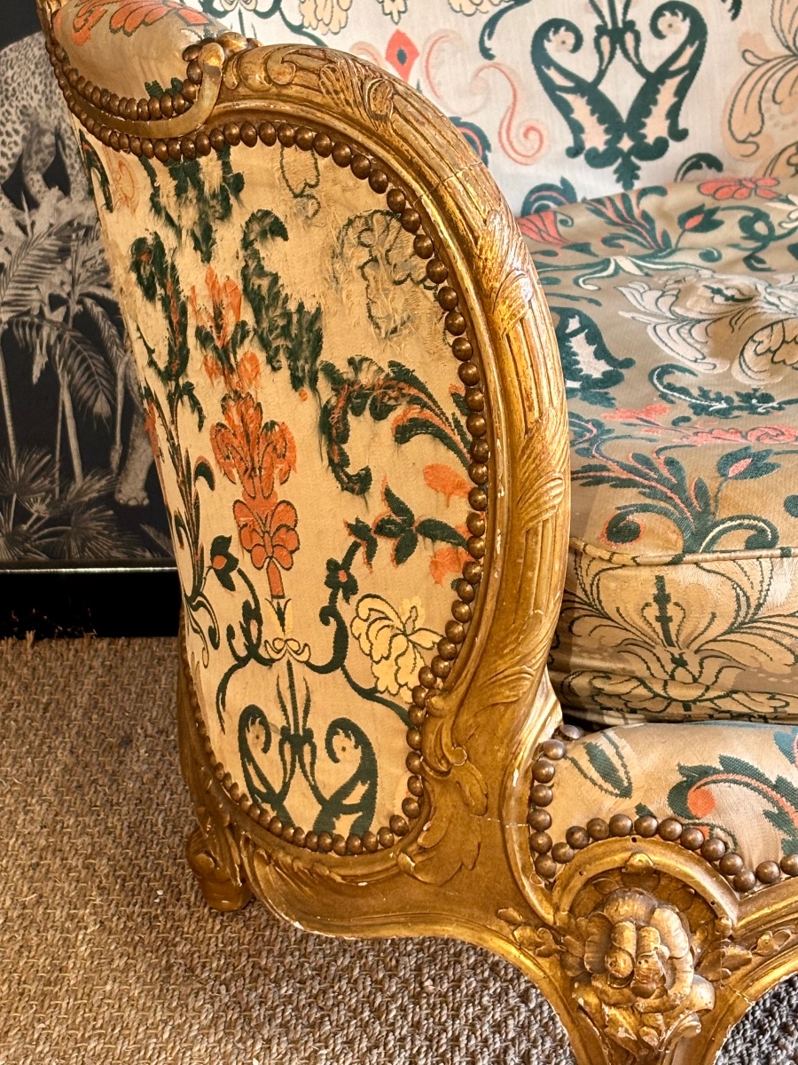 Bergère en bois doré style Louis XV XIX eme -photo-2