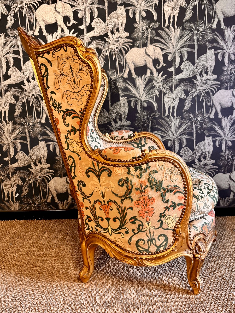 Bergère en bois doré style Louis XV XIX eme -photo-1